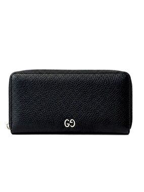 GUCCI Dorian Zip-Around Black Pebbled Leather Long Wallet NEW